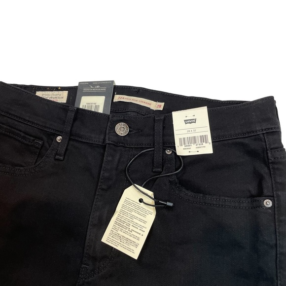 Levi's Premium 724 Distressed High Rise Straight Jeans Black Size 28x32 - Picture 6 of 8